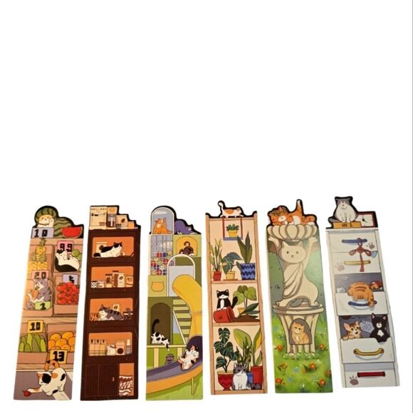 6pcs CAT Bookmarks Book Marker Clips Reading Gift Colorful Birdbath Grocery Shop - Picture 2 of 2